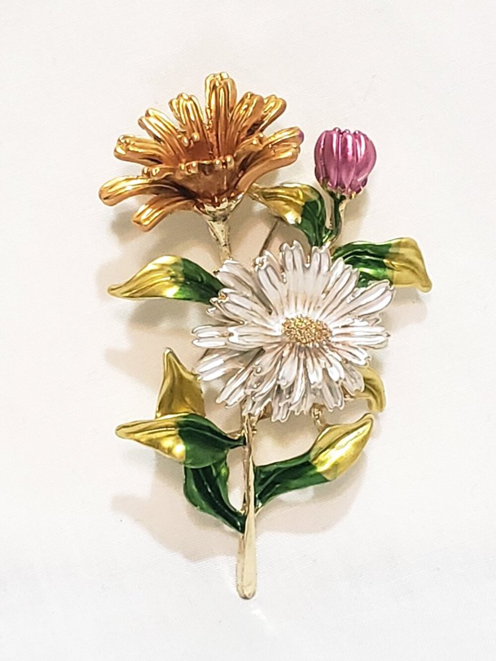 Chrysanthemum Daisy Flower Brooch Pin 2" Metal